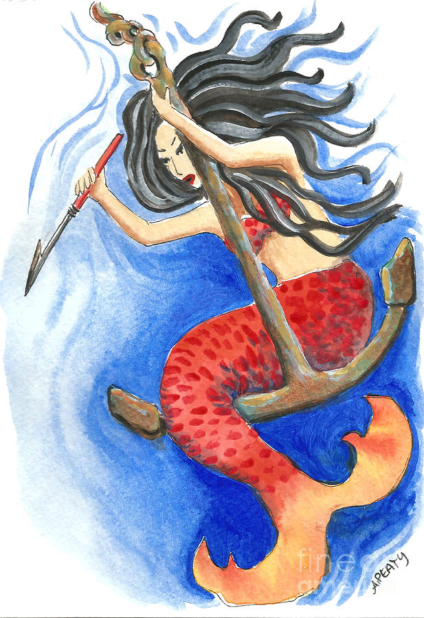 Warrior Mermaid Painting by Audrey Peaty