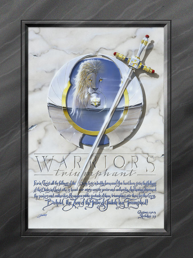 Lion Painting - Warriors Triumphant with Faux Matte by Cliff Hawley