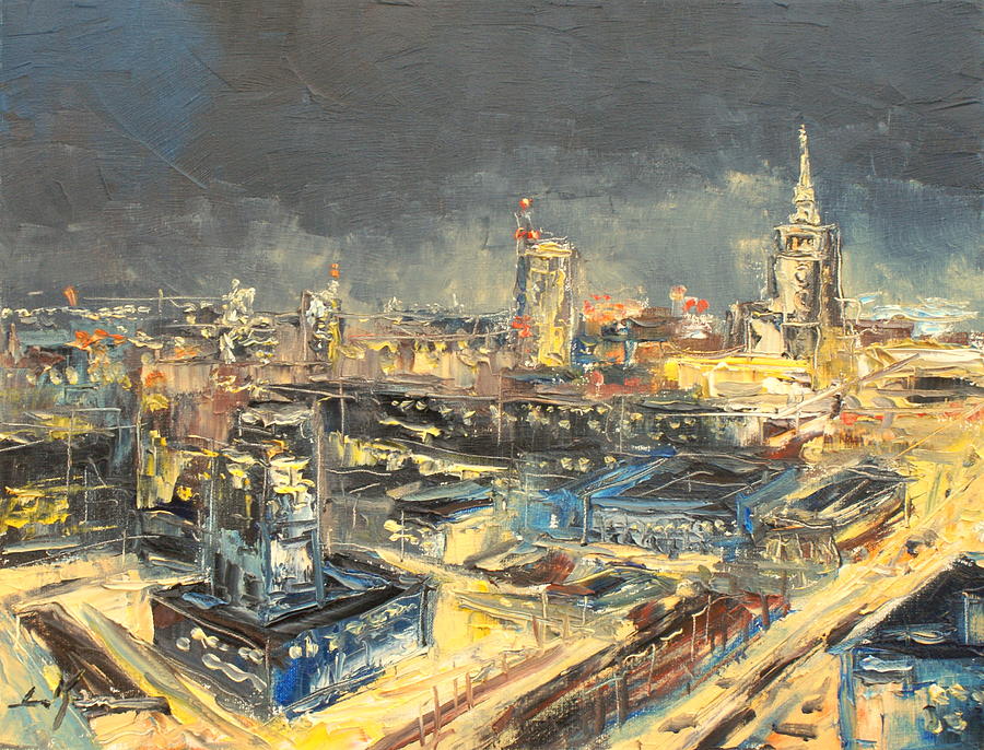 Warsaw by night impression Painting by Luke Karcz