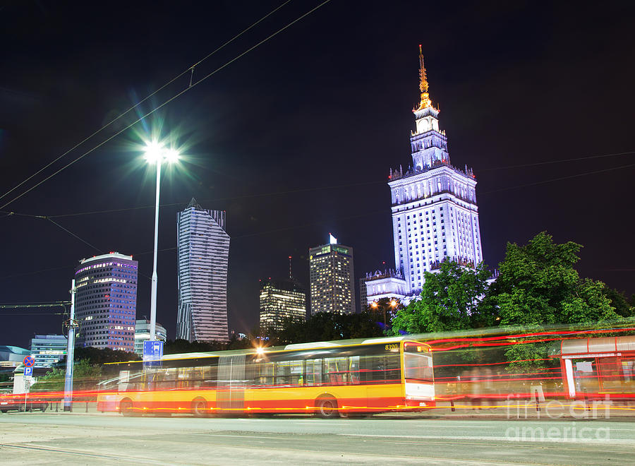 Warsaw downtown skyline at night Photograph by Michal Bednarek