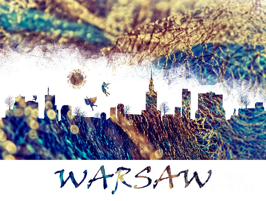 Warsaw skyline postcard Digital Art by Justyna Jaszke JBJart