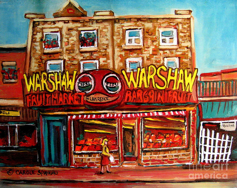 Warshaws Bargain Fruit Store Rue St Laurent Montreal Paintings City Scene Art Carole Spandau Painting by Carole Spandau