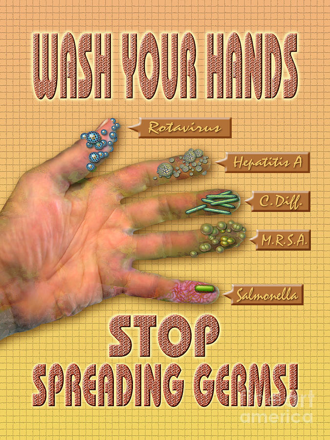 Medical Photograph - Wash Your Hands Stop Spreading Germs by Chris Bjornberg
