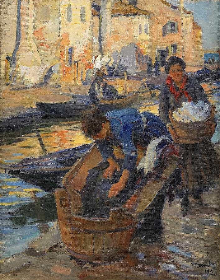 Washerwomen at the Canal. Venice Painting by Ivar Kamke