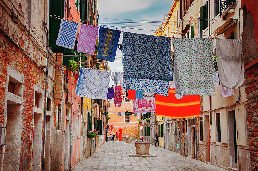 Washing Hanging Across Street, Venice Photograph by Svjetlana