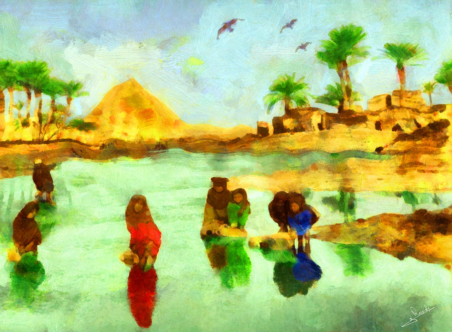 Washing in the Nile Painting by George Rossidis