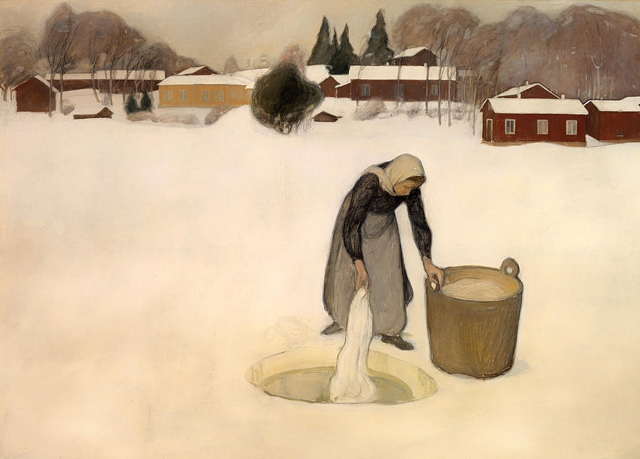 Vintage Painting - Washing on the Ice by Mountain Dreams