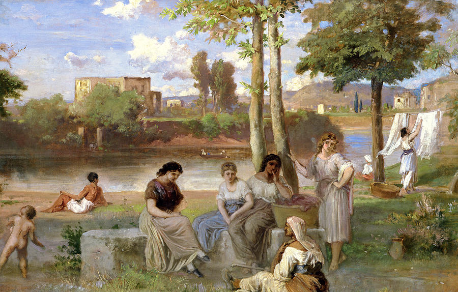 Tree Painting - Washing on the Tiber by Heinrich Dreber