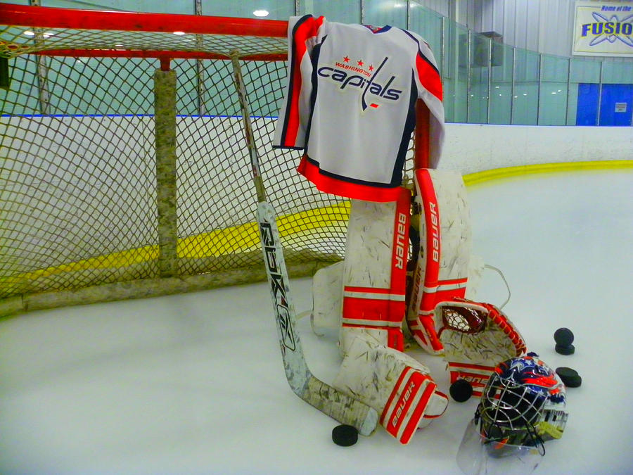 Washington Capitals Hockey Away Goalie Jersey Photograph by Lisa Wooten