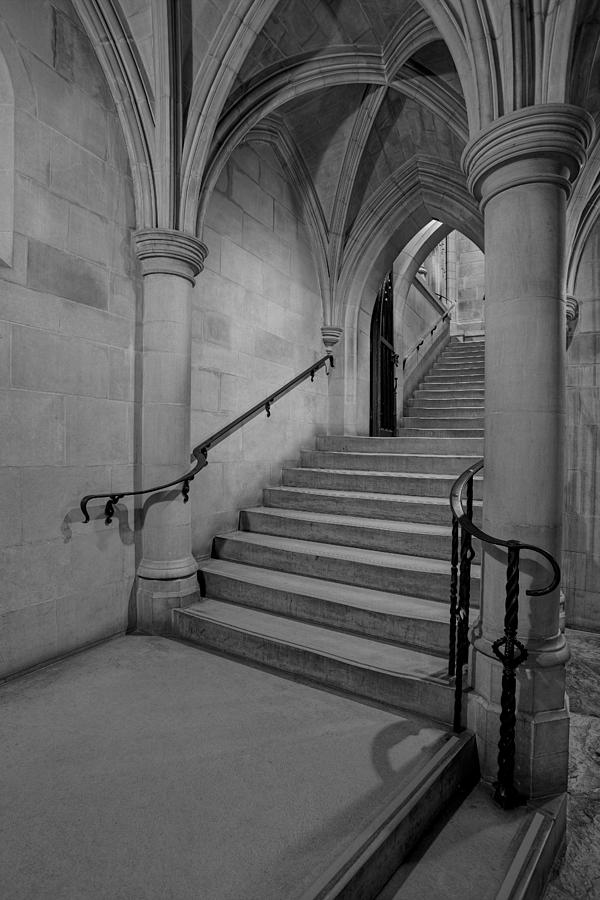 Washington Cathedral Staircase Architecture BW Photograph by Susan Candelario