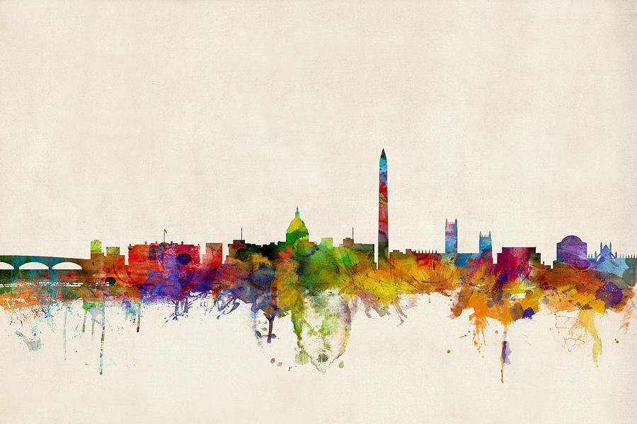 Watercolour Digital Art - Washington DC Skyline by Michael Tompsett