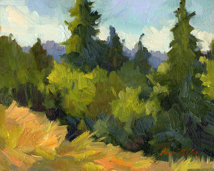 Washington Evergreens Painting by Diane McClary