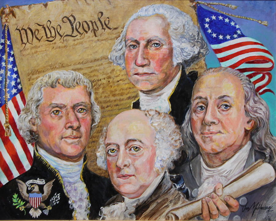 George Washington Painting - Founding Fathers Washington Jefferson Adams and Franklin by Jan Mecklenburg