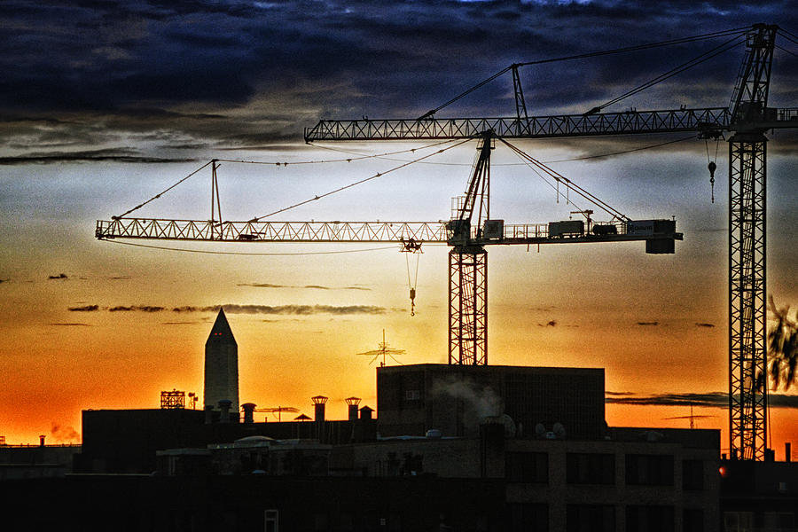 Washington Monument Cranes Photograph by Bill Swartwout