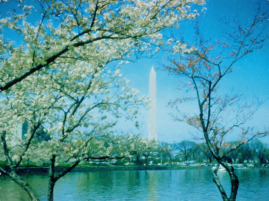 Washington Monument Retro Spring Digital Art by Cathy Anderson