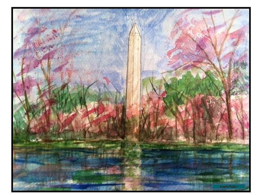 Washington Monument Spring Painting by Angela Puglisi MFA