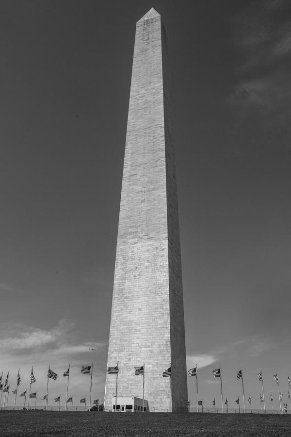 Washington Monument with Flags Black and White  Photograph by John McGraw