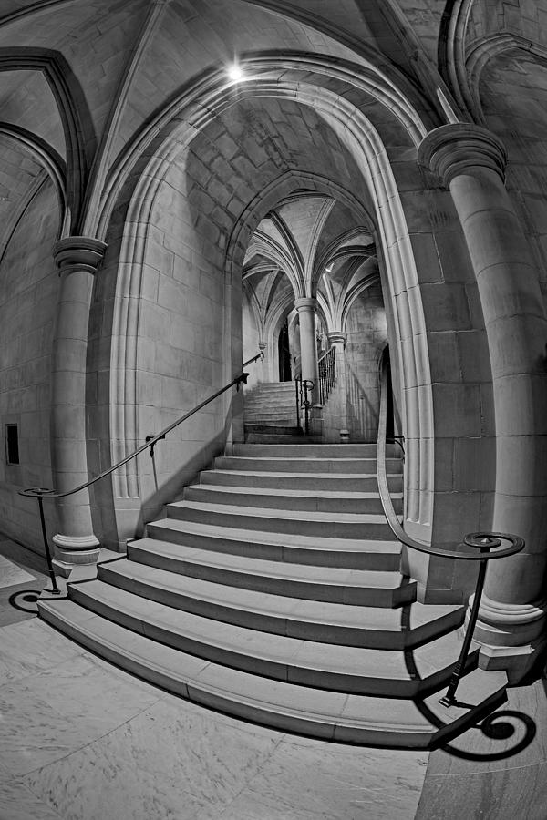 Washington National Cathedral Crypt Level Stairs BW Photograph by Susan Candelario