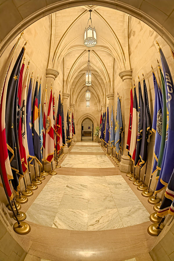 Washington D.c. Photograph - Washington National Cathedral State Flags by Susan Candelario