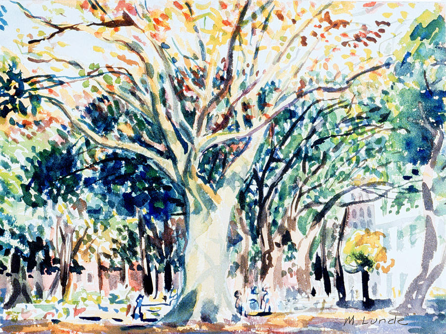 Washington Square Fall Painting by Mark Lunde