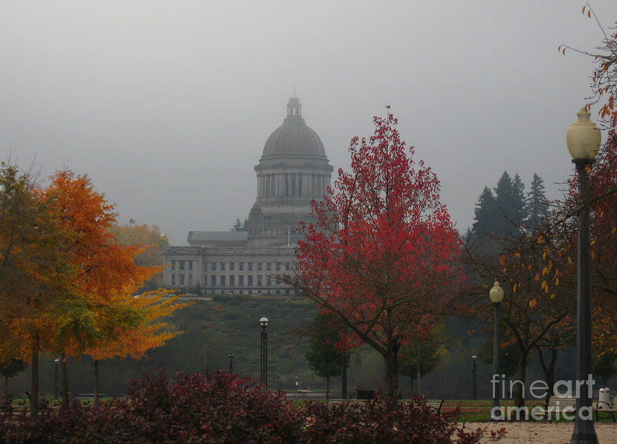 Washington State Capitol Building in Fog Photograph by Ellen Miffitt