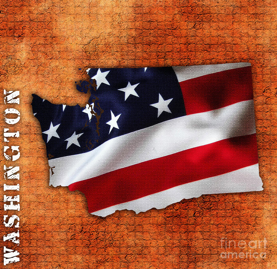 Flag Mixed Media - Washington State Map American Flag  by Marvin Blaine
