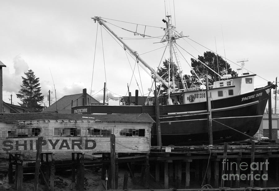 Black And White Photograph - Washington state shipyard by Deanna Proffitt
