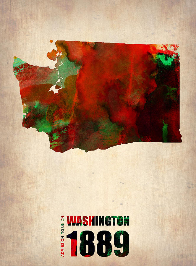 Washington Map Digital Art - Washington Watercolor Map by Naxart Studio