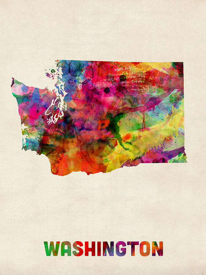 Seattle Digital Art - Washington Watercolor Map by Michael Tompsett