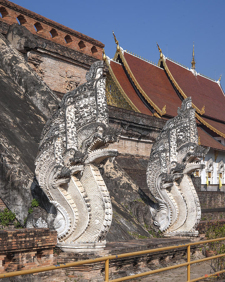 Wat Chedi Luang Phra Chedi Luang Five-headed Naga DTHCM0052 Photograph by Gerry Gantt