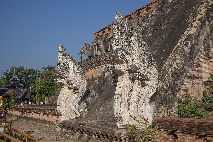 Thailand Photograph - Wat Chedi Luang Phra Chedi Luang Five-headed Naga DTHCM0054 by Gerry Gantt