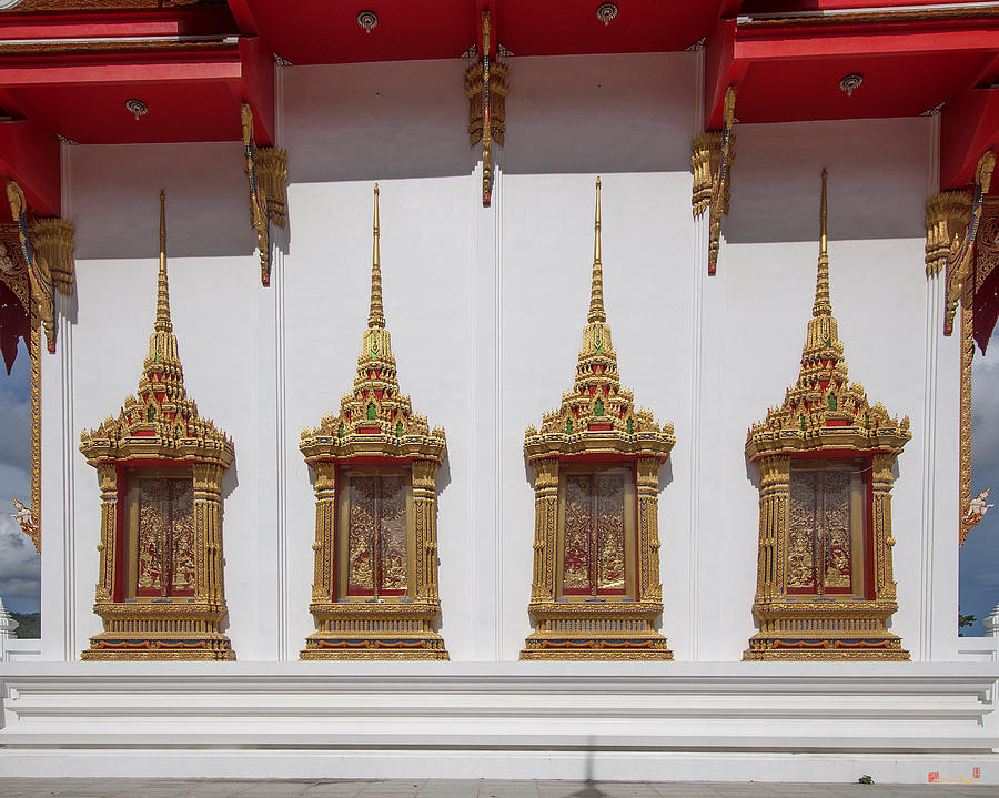 Scenic Photograph - Wat Luang Pu Supa Ubosot Windows DTHP333 by Gerry Gantt