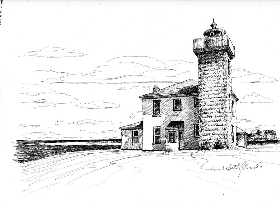 Watch Hill Lighthouse Drawing by Beth Johnston