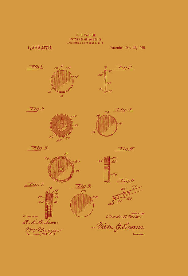 Vintage Drawing - Watch Repair Device Patent 1918 by Mountain Dreams
