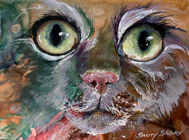 Cat Painting - Watch the Birdie by Sherry Shipley