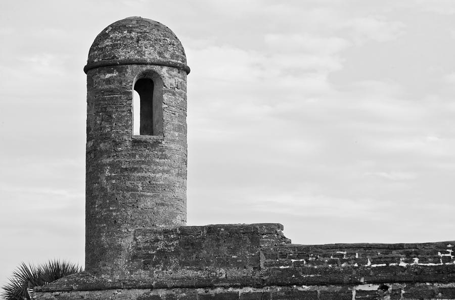 Castillo De San Marcos Photograph - Watch Tower Watching B and W by Rich Franco