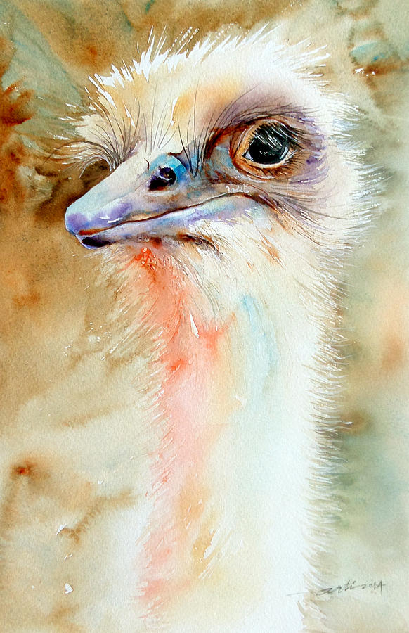 Ostrich Painting - Watchful  by Arti Chauhan