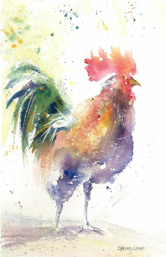 Watchful Rooster Painting by Christy Lemp