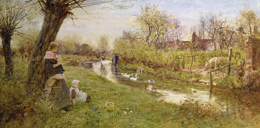 Spring Painting - Watching the Ducks by Thomas James Lloyd