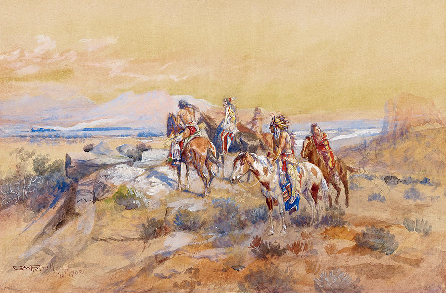 Watching the Iron Horse Painting by Charles Marion Russell