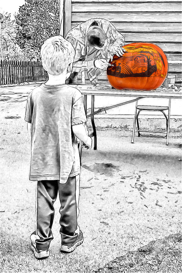 Watching the Pumpkin Carver Mixed Media by John Haldane