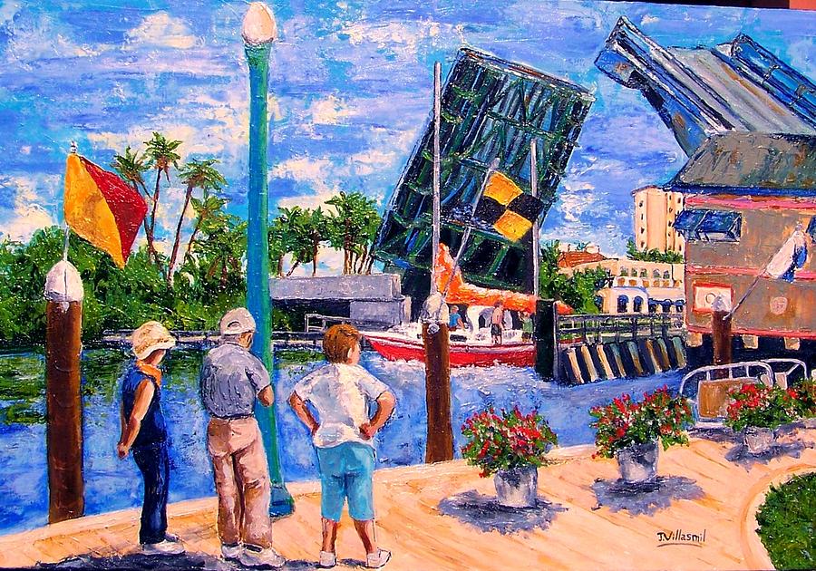 Landscape Painting - Watching the Red Boat by Janet Villasmil