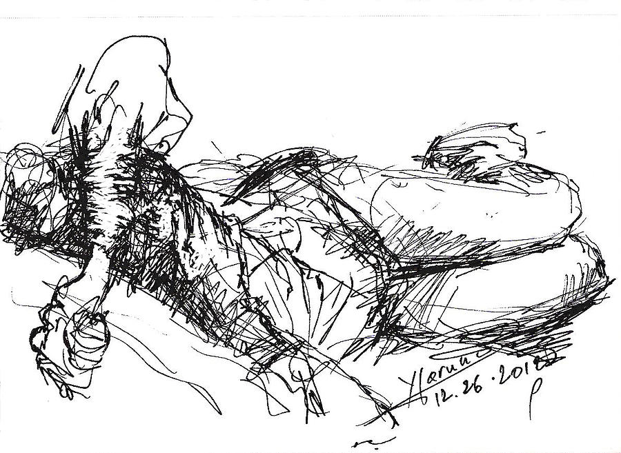 Girl Laying Down Drawing - Watching Tv by Ylli Haruni