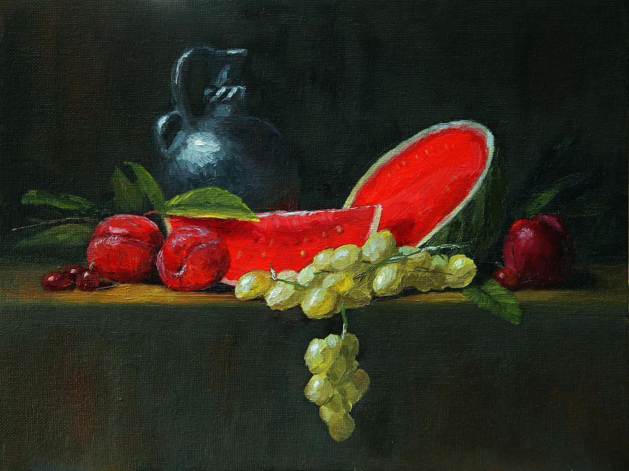 Watemelon and Plums Painting by Beth Johnston