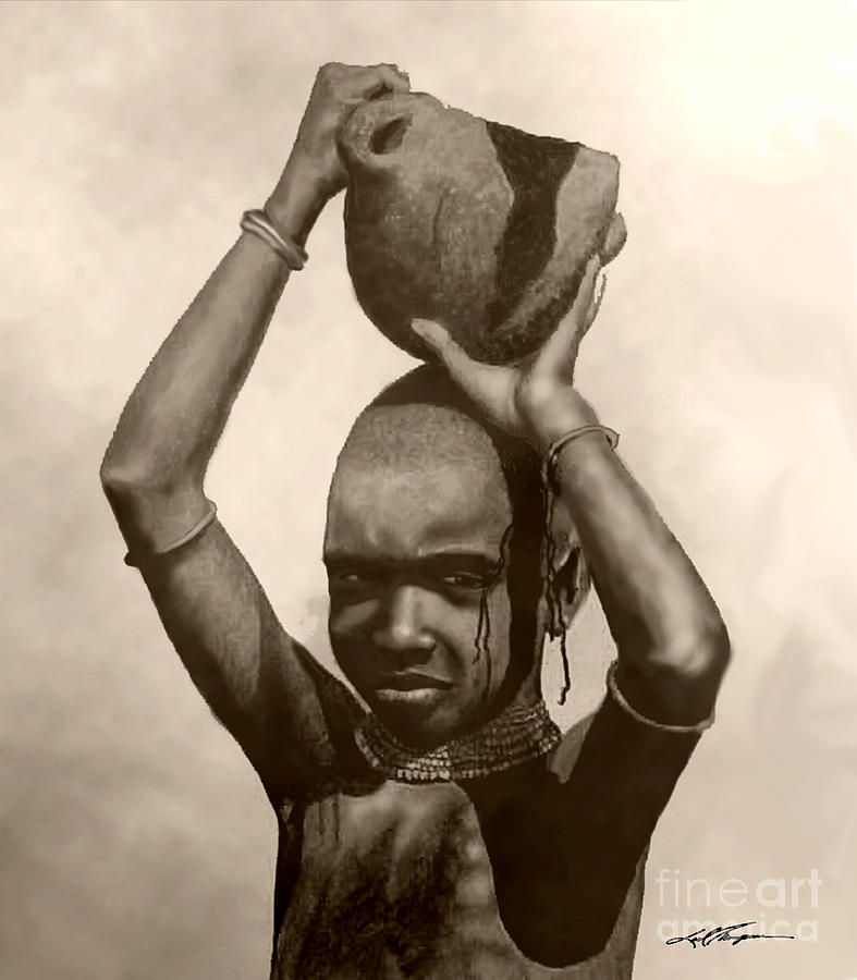 African People Drawing - Water Boy by Joel Thompson