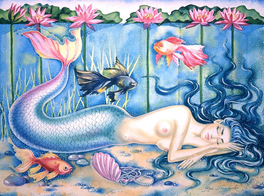 Fish Painting - Dreaming Mermaid  by Olga Shevchenko