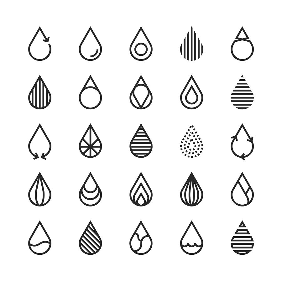 Water Drop Icon - Line Series Drawing by Rakdee
