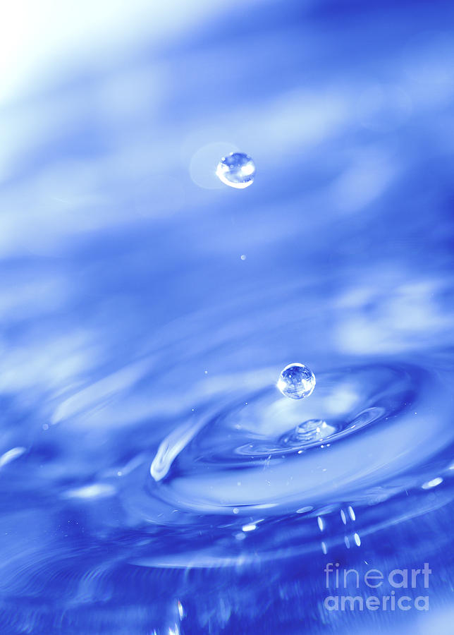 Water drops in blue Photograph by Paul Cowan