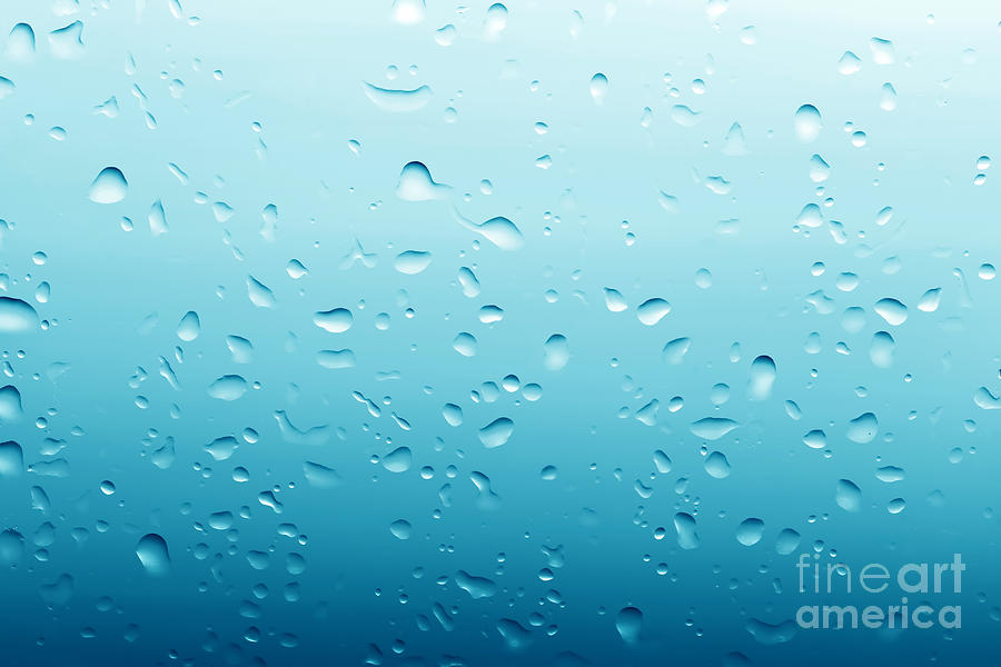 Water drops on clean glass blue background Photograph by Michal Bednarek