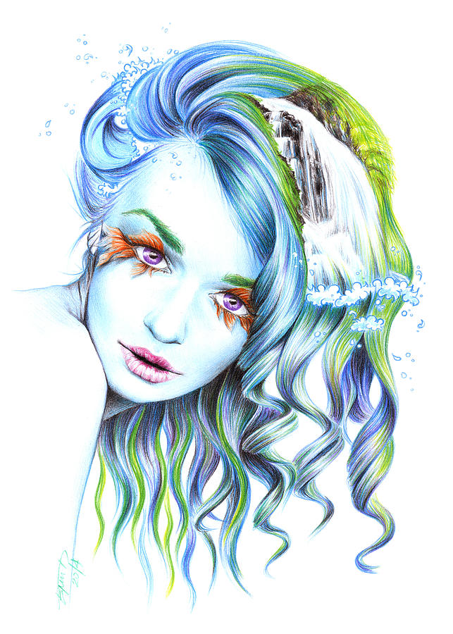 Fantasy Drawing - Water by E Drawings